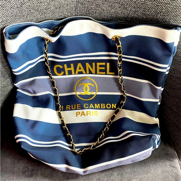 Handbags - Blue/Gold Canvas Tote Bag